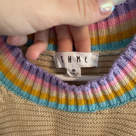 Colorful THML Striped Crochet Knit Halter Top M - Picture 3 of 4